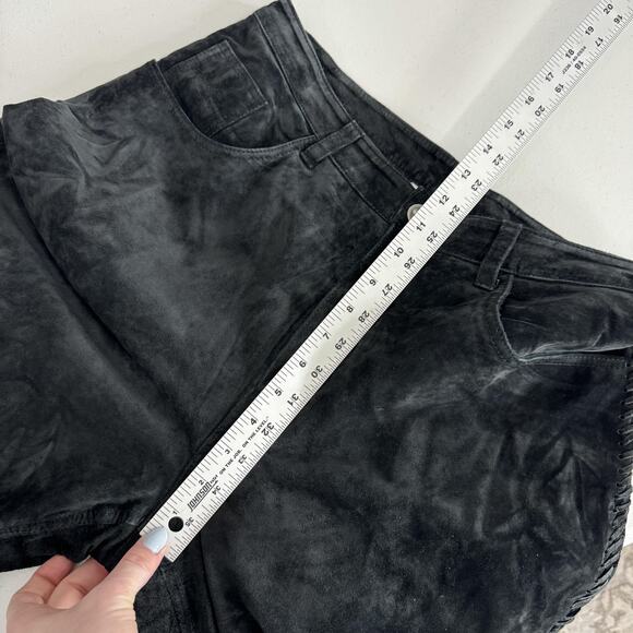 Vintage Chico's Pants Womens 12 Black Suede Leather Straight Laced Trim Y2K 90s - Picture 15 of 16